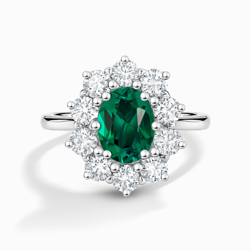 Emerald Halo Engagement Ring in Sterling Silver