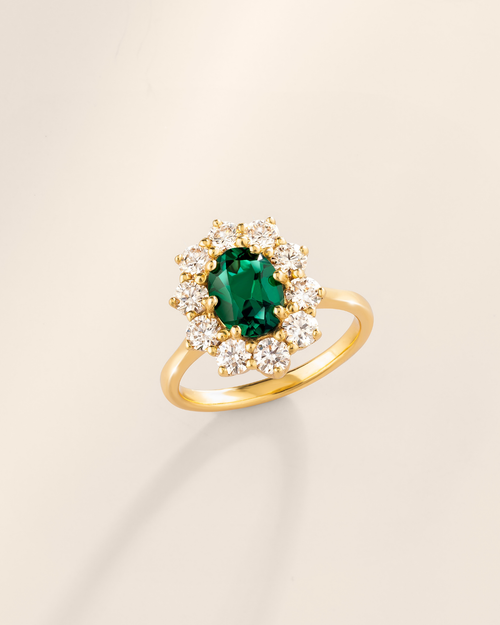Emerald Halo Engagement Ring in 18k Gold Vermeil