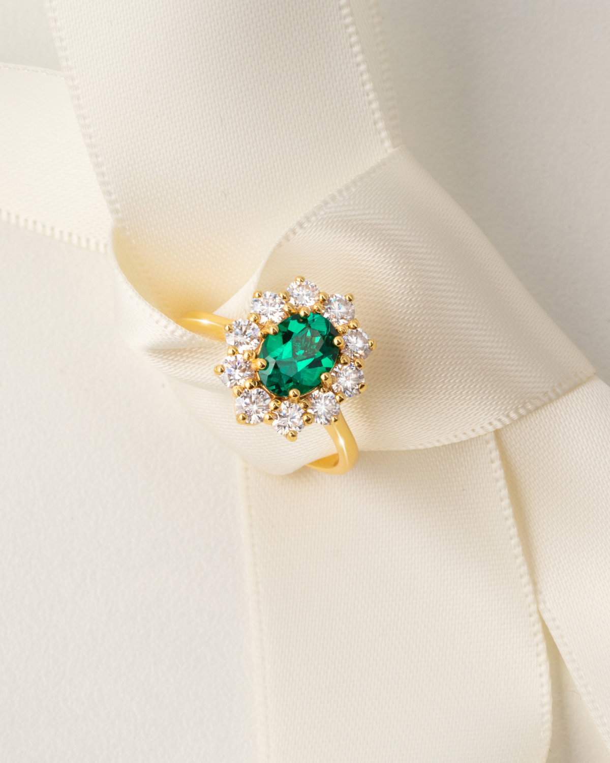 Emerald Halo Engagement Ring in 18k Gold Vermeil
