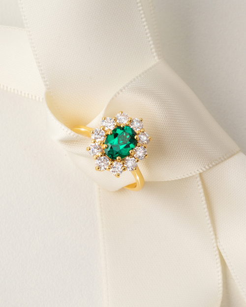Emerald Halo Engagement Ring in 18k Gold Vermeil