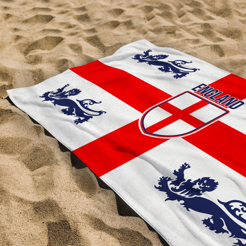 England St George 4 Lions Lightweight, Microfibre Beach Towel - 150cm x 75cm
