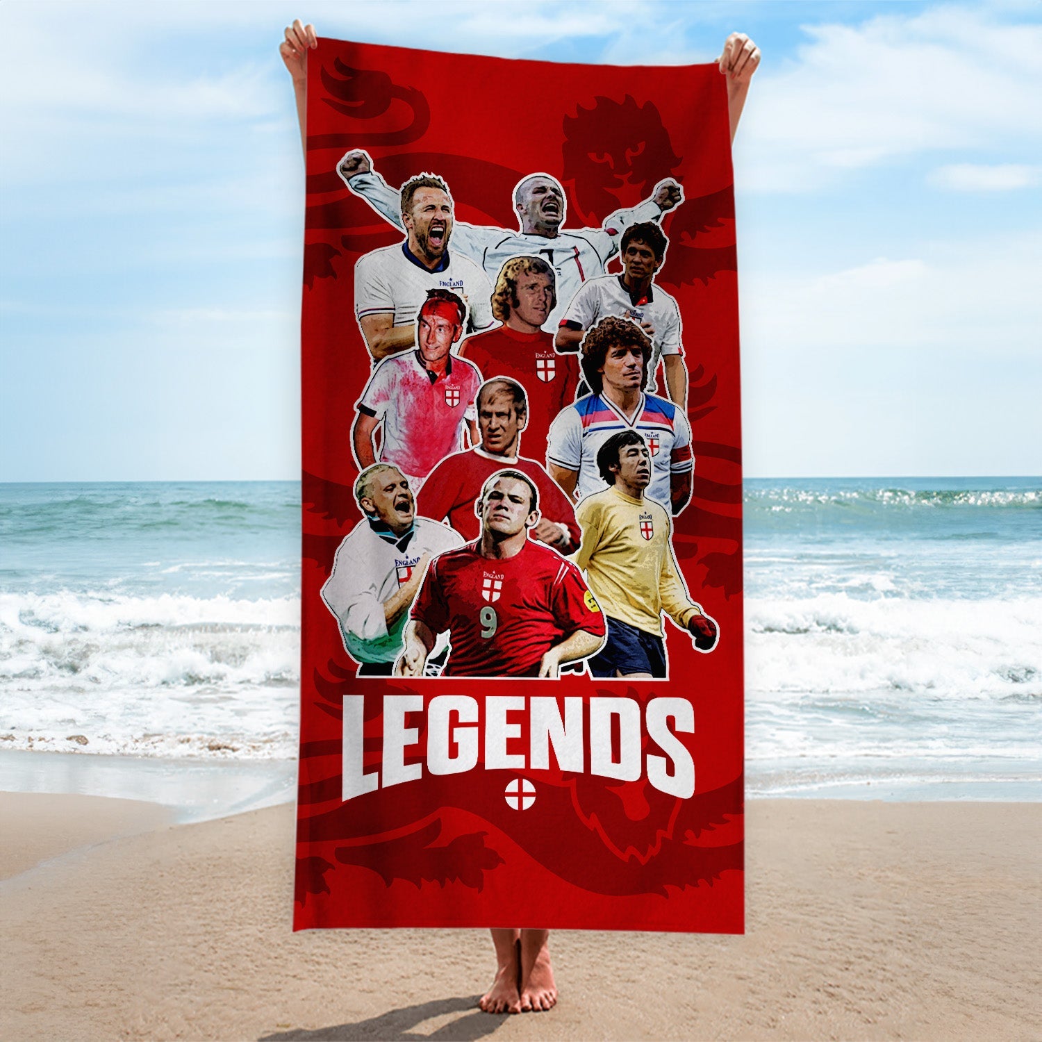 England Legend Montage - Beach Towel - Microfibre Retro Beach Towel - 150cm x 75cm