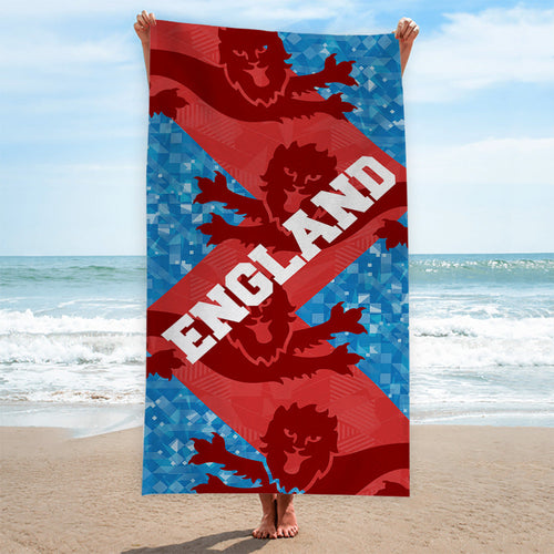 England Patchwork Lions - WC26 - Retro Beach Towel - 150cm x 75cm