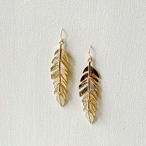 Evangelina Gold Feather Earrings