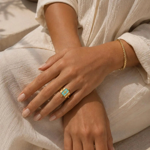 Luna Wide Band Irregular Turquoise Crystal Ring