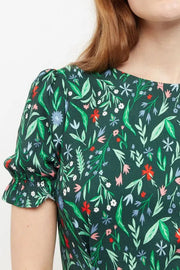 Louche Flo Folk Floral Print Puff Sleeve Midi Dress