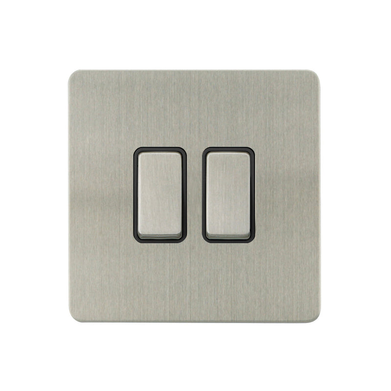 Caradok - The Ultra Flat - Brushed Chrome - FN013DME - 10AX 2G 2Way Switch Brushed Chrome, Black Insert
