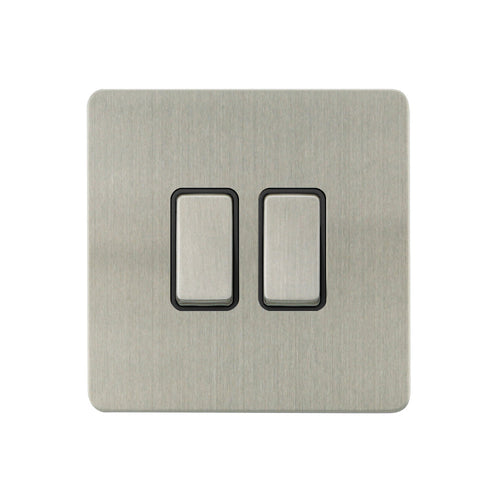 Caradok - The Ultra Flat - Brushed Chrome - FN013DME - 10AX 2G 2Way Switch Brushed Chrome, Black Insert