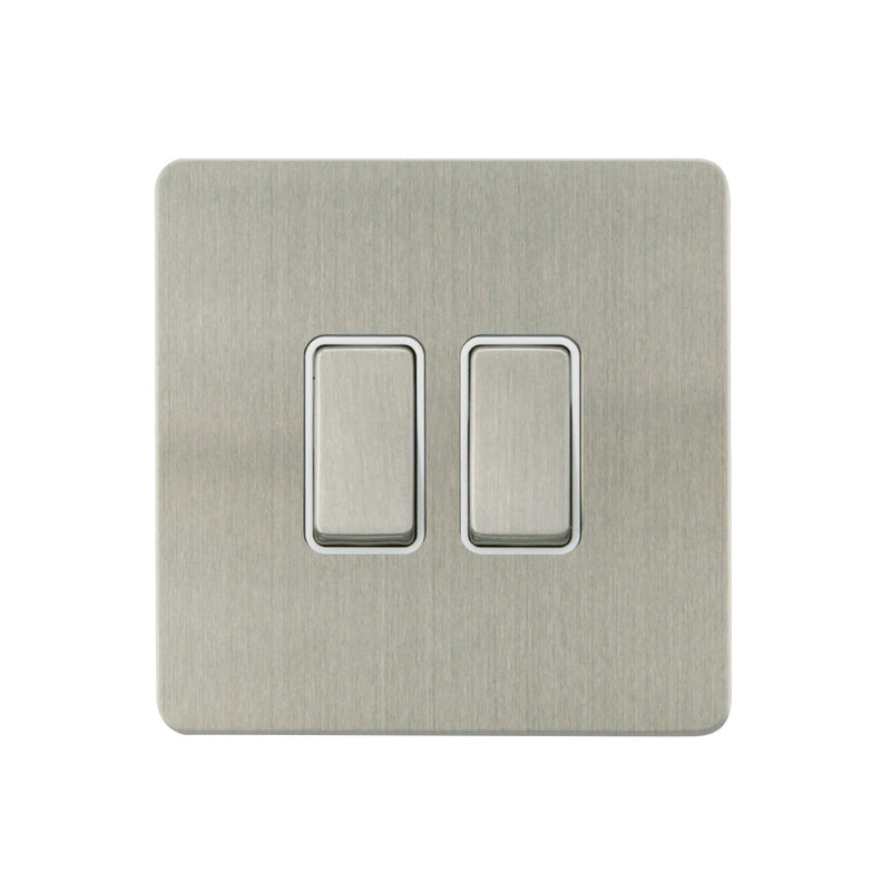 Caradok - The Ultra Flat - Brushed Chrome - FN013DMF - 10AX 2G 2Way Switch Brushed Chrome, White Insert