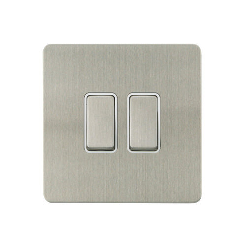 Caradok - The Ultra Flat - Brushed Chrome - FN013DMF - 10AX 2G 2Way Switch Brushed Chrome, White Insert