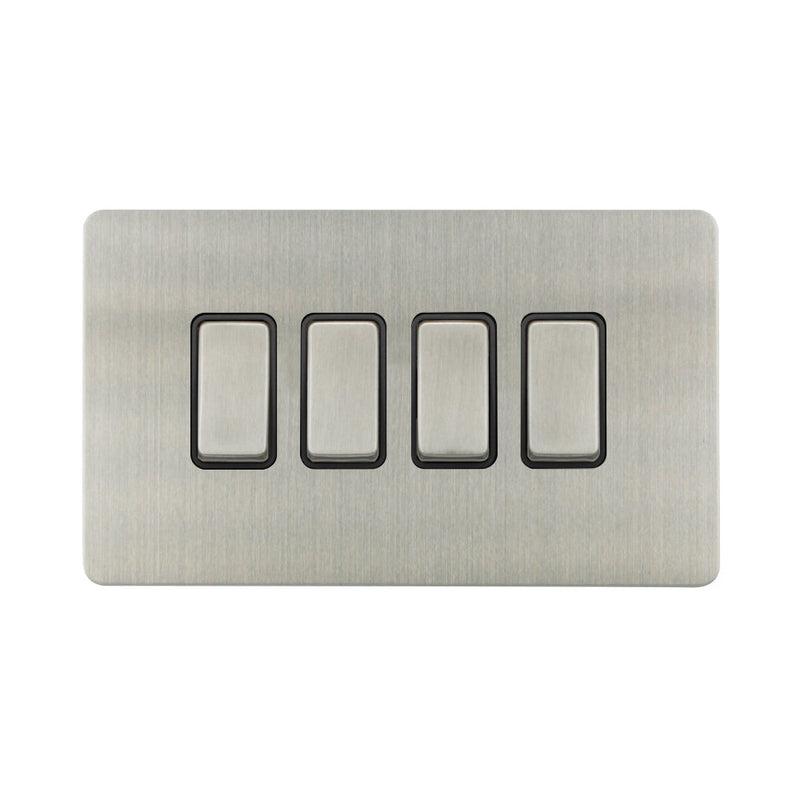 Caradok - The Ultra Flat - Brushed Chrome - FN017DME - 10AX 4G 2Way Switch Brushed Chrome, Black Insert