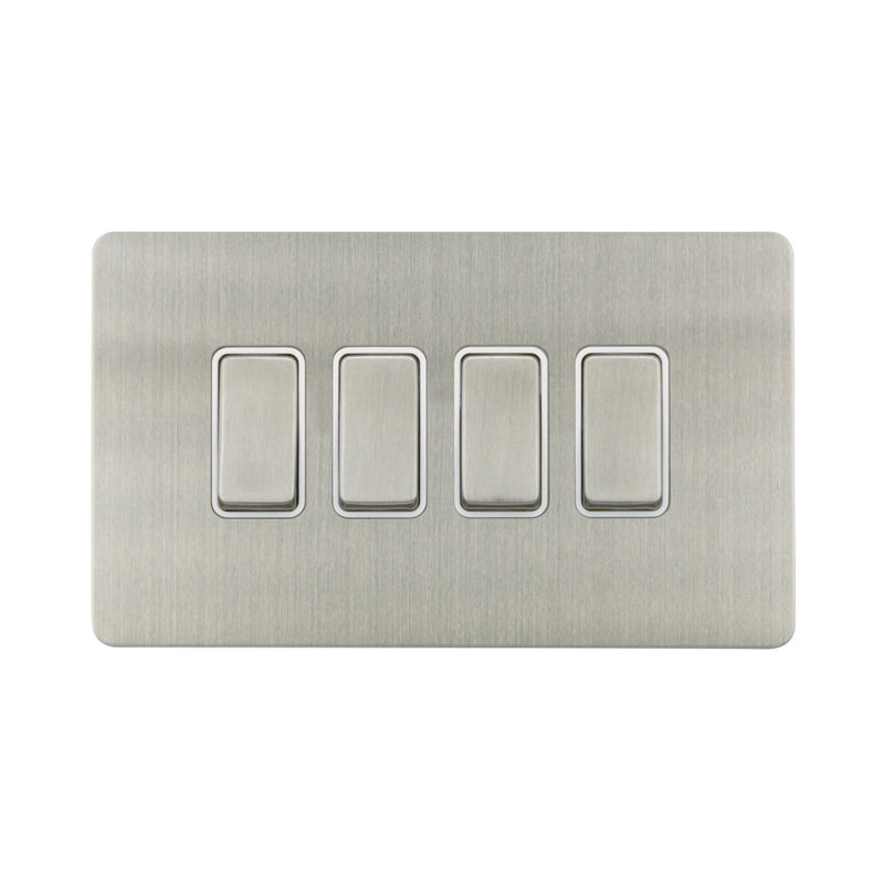 Caradok - The Ultra Flat - Brushed Chrome - FN017DMF - 10AX 4G 2Way Switch Brushed Chrome, White Insert