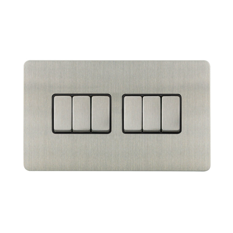 Caradok - The Ultra Flat - Brushed Chrome - FN020DME - 10AX 6G 2Way Switch Brushed Chrome, Black Insert
