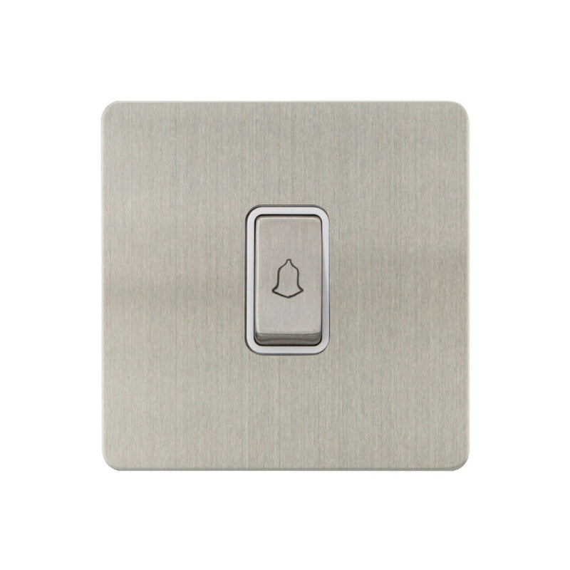 Caradok - The Ultra Flat - Brushed Chrome - FN024DMF - Retractive Switch c/w Bell Logo Brushed Chrome, White Insert
