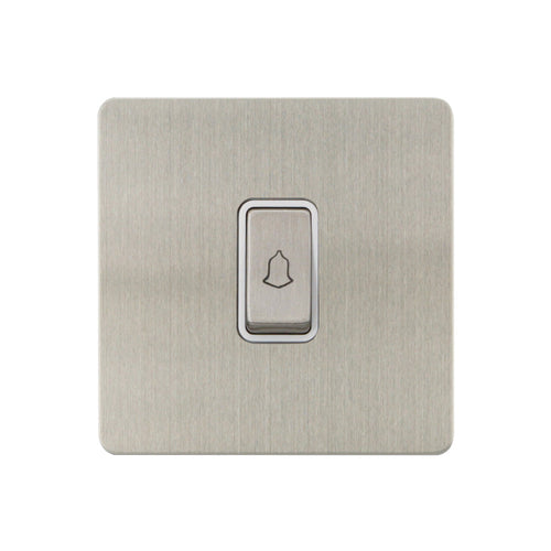 Caradok - The Ultra Flat - Brushed Chrome - FN024DMF - Retractive Switch c/w Bell Logo Brushed Chrome, White Insert