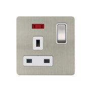 Caradok - The Ultra Flat - Brushed Chrome - FN039DMF - 1G 13A DP Sw Socket c/w Neon Brushed Chrome, White Insert