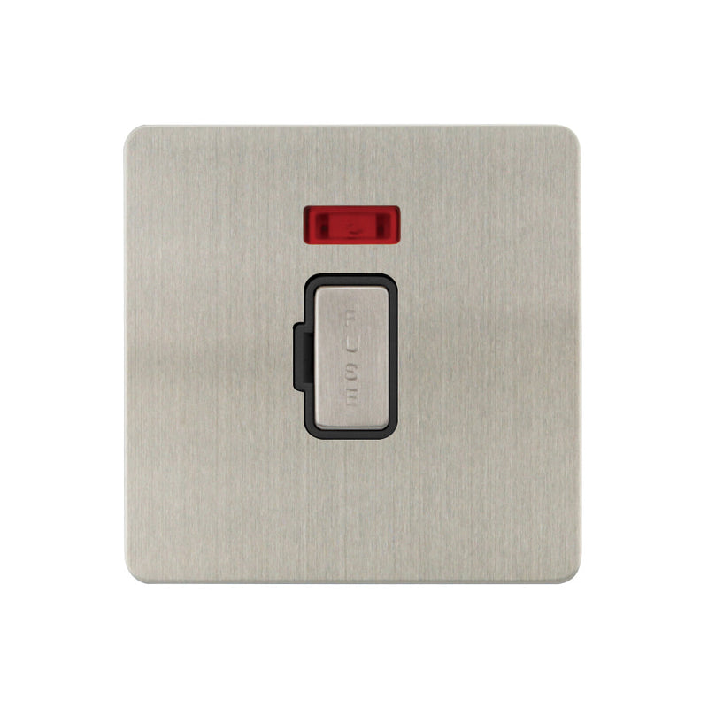 Caradok - The Ultra Flat - Brushed Chrome - FN050DME - 13A Unswitched Spur c/w Neon Brushed Chrome, Black Insert