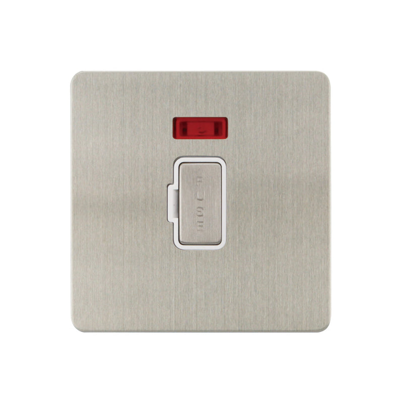 Caradok - The Ultra Flat - Brushed Chrome - FN050DMF - 13A Unswitched Spur c/w Neon Brushed Chrome, White Insert