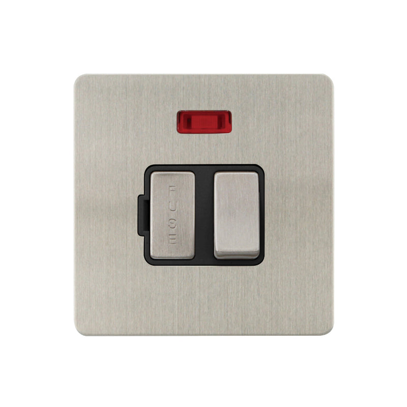 Caradok - The Ultra Flat - Brushed Chrome - FN056DME - 13A Switched Spur c/w Neon Brushed Chrome, Black Insert