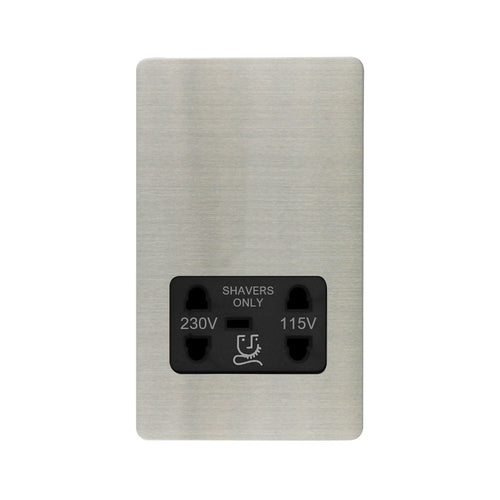 Caradok - The Ultra Flat - Brushed Chrome - FN100DME - Shaver Socket Brushed Chrome, Black Insert