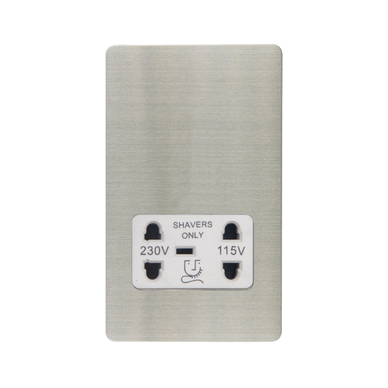 Caradok - The Ultra Flat - Brushed Chrome - FN100DMF - Shaver Socket Brushed Chrome, White Insert