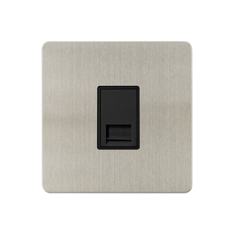 Caradok - The Ultra Flat - Brushed Chrome - FN110DME - 1G Secondary Telephone Socket Brushed Chrome, Black Insert