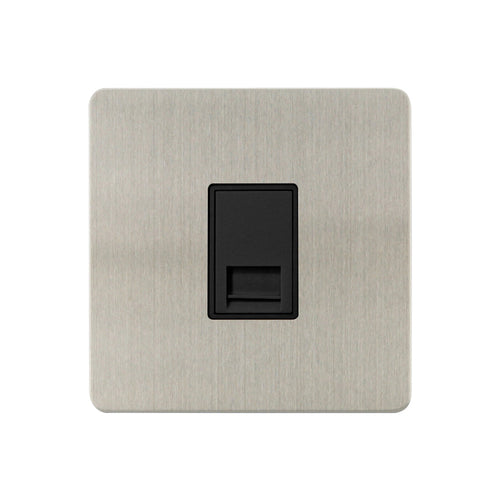 Caradok - The Ultra Flat - Brushed Chrome - FN110DME - 1G Secondary Telephone Socket Brushed Chrome, Black Insert