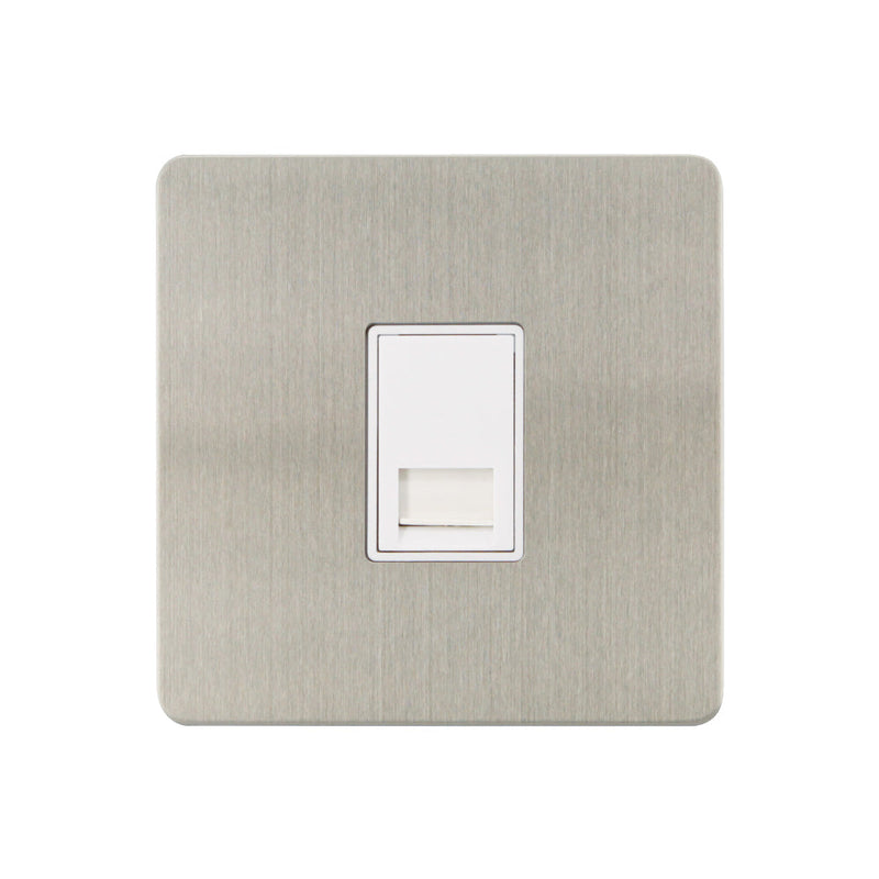 Caradok - The Ultra Flat - Brushed Chrome - FN110DMF - 1G Secondary Telephone Socket Brushed Chrome, White Insert