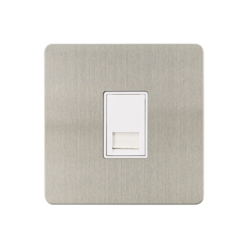 Caradok - The Ultra Flat - Brushed Chrome - FN110DMF - 1G Secondary Telephone Socket Brushed Chrome, White Insert