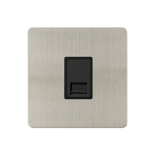Caradok - The Ultra Flat - Brushed Chrome - FN111DME - 1G Master Telephone Socket Brushed Chrome, Black Insert
