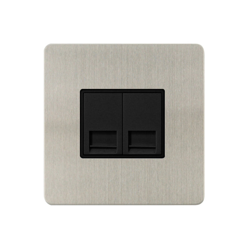 Caradok - The Ultra Flat - Brushed Chrome - FN113DME - 2G Secondary Telephone Socket Brushed Chrome, Black Insert