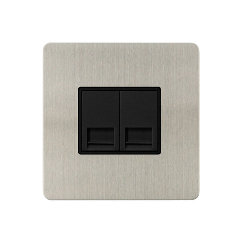 Caradok - The Ultra Flat - Brushed Chrome - FN113DME - 2G Secondary Telephone Socket Brushed Chrome, Black Insert