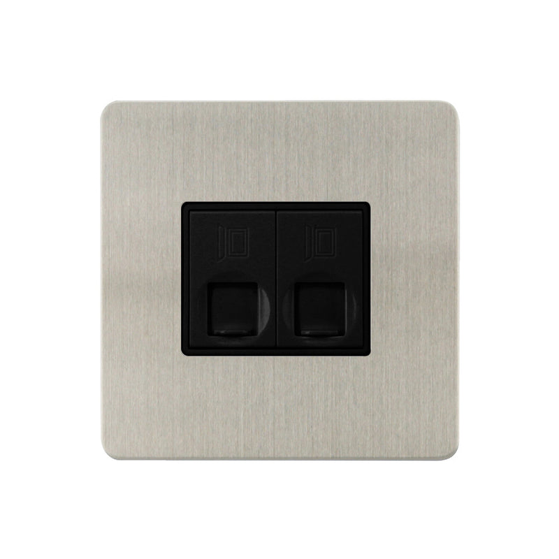 Caradok - The Ultra Flat - Brushed Chrome - FN115DMF - 2G RJ45 Cat 5 Socket Brushed Chrome, White Insert