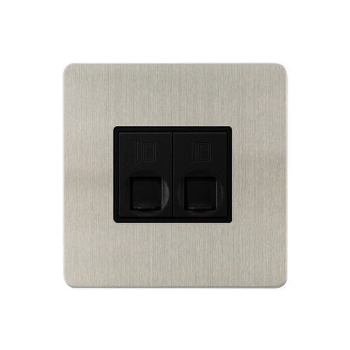 Caradok - The Ultra Flat - Brushed Chrome - FN115DME - 2G RJ45 Cat 5 Socket Brushed Chrome, Black Insert