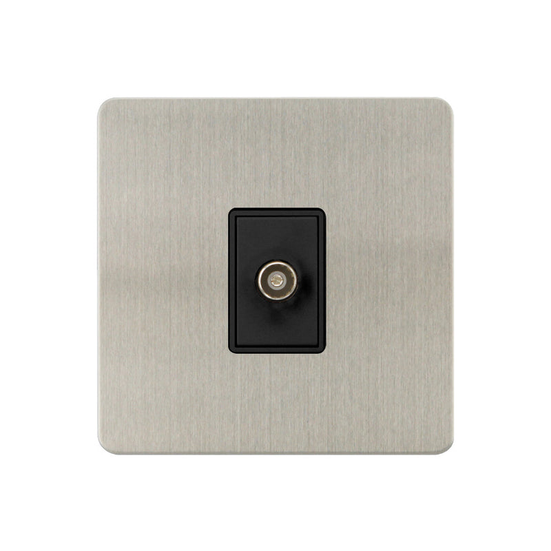 Caradok - The Ultra Flat - Brushed Chrome - FN160DME - 1G Coaxial Socket Brushed Chrome, Black Insert
