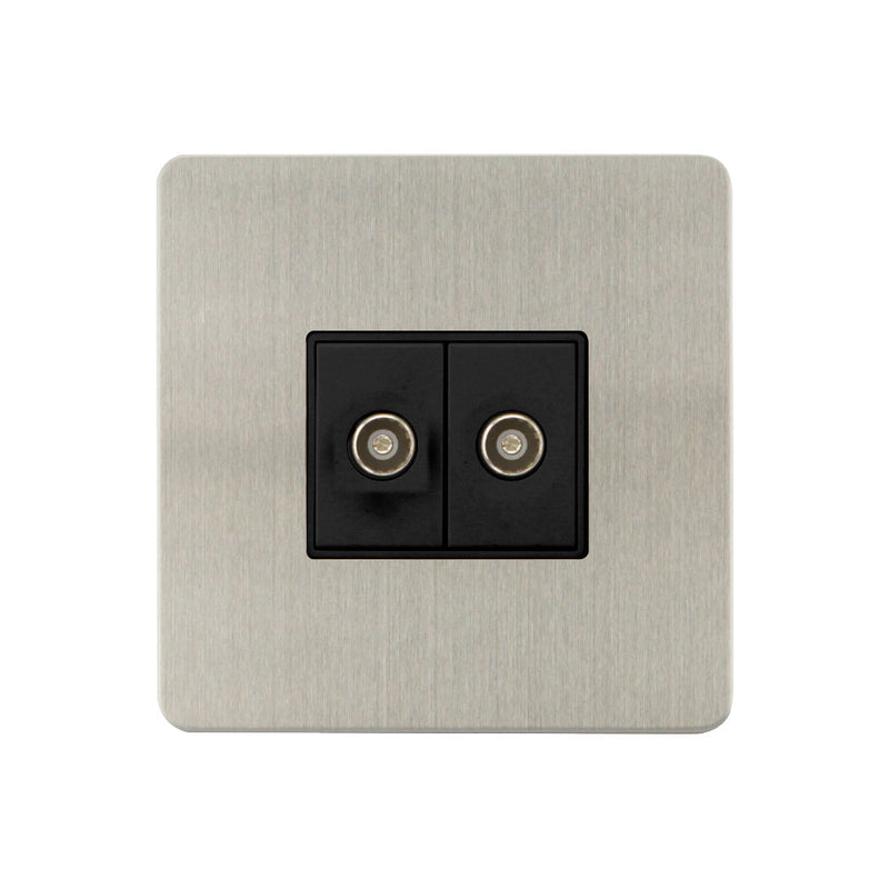Caradok - The Ultra Flat - Brushed Chrome - FN161DME - 2G Coaxial Socket Brushed Chrome, Black Insert