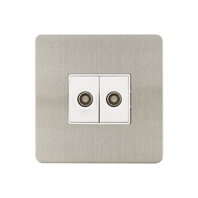 Caradok - The Ultra Flat - Brushed Chrome - FN161DMF - 2G Coaxial Socket Brushed Chrome, White Insert