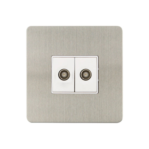Caradok - The Ultra Flat - Brushed Chrome - FN161DMF - 2G Coaxial Socket Brushed Chrome, White Insert