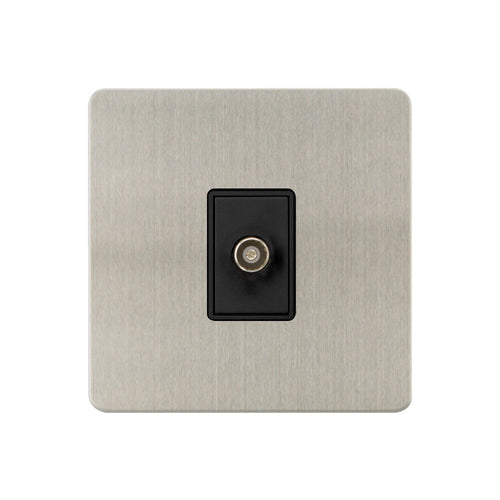 Caradok - The Ultra Flat - Brushed Chrome - FN162DME - 1G Isolated Coaxial Socket Brushed Chrome, Black Insert
