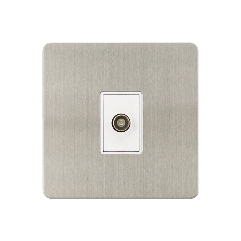 Caradok - The Ultra Flat - Brushed Chrome - FN162DMF - 1G Isolated Coaxial Socket Brushed Chrome, White Insert