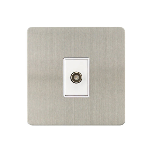 Caradok - The Ultra Flat - Brushed Chrome - FN162DMF - 1G Isolated Coaxial Socket Brushed Chrome, White Insert
