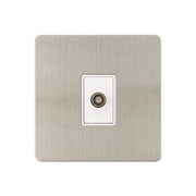 Caradok - The Ultra Flat - Brushed Chrome - FN163DMF - 1G Isolated Coax Socket + 1 Branch Brushed Chrome, White Insert