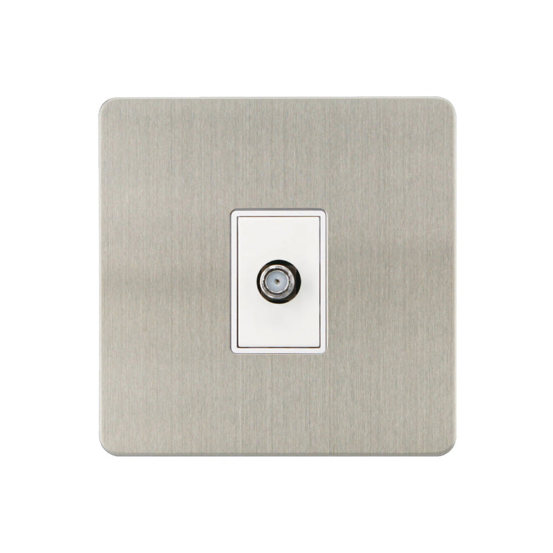 Caradok - The Ultra Flat - Brushed Chrome - FN166DMF - 1G Satellite Socket Brushed Chrome, White Insert