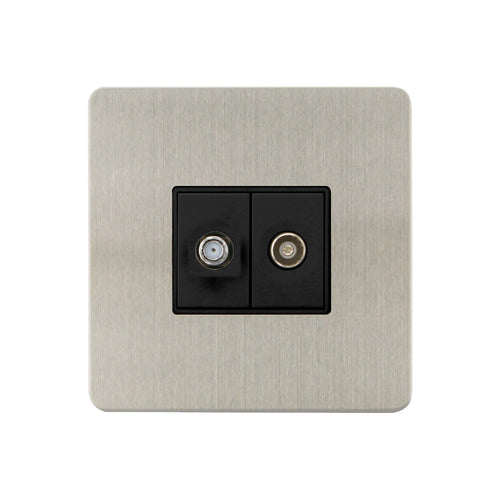 Caradok - The Ultra Flat - Brushed Chrome - FN170DME - Satellite Socket + Coaxial Socket Brushed Chrome, Black Insert