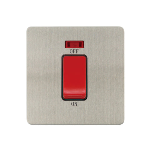 Caradok - The Ultra Flat - Brushed Chrome - FN203DME - 1G 45A DP Switch c/w Neon Brushed Chrome, Black Insert