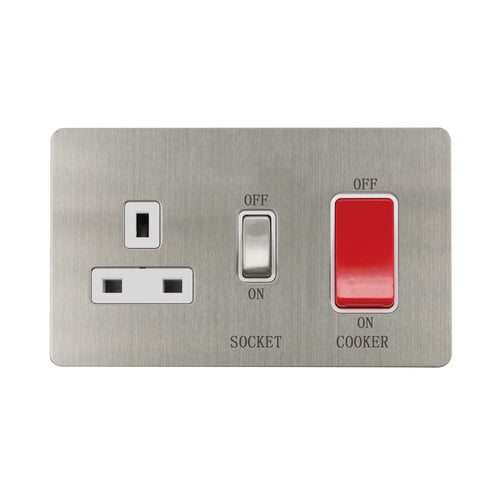Caradok - The Ultra Flat - Brushed Chrome - FN208DMF - 45A Cooker Control Unit Brushed Chrome, White Insert