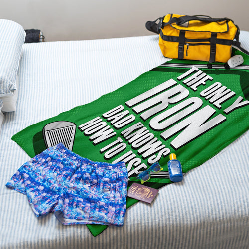 Father's Day Golf Iron - Lightweight, Microfibre Retro Beach Towel - 150cm x 75cm