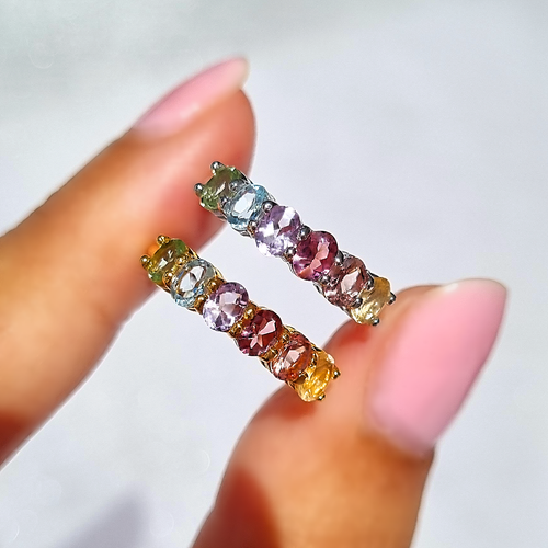 Rainbow Multicoloured Gemstone Half Eternity Ring in 18k Gold Vermeil