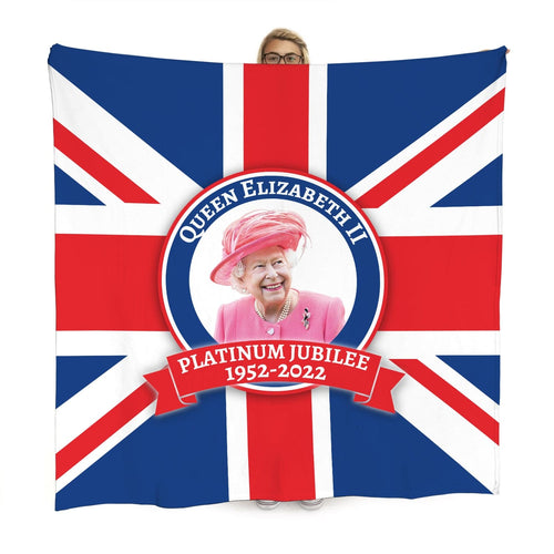 Union Jack Flag With Queen Badge - Jubilee Fleece Blanket