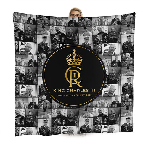 King Charles Coronation - B&W Collage - 150 x 150cm Fleece Blanket